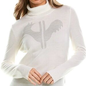 Women's White Rossignol Turtleneck Sweater w/ silver Rooster